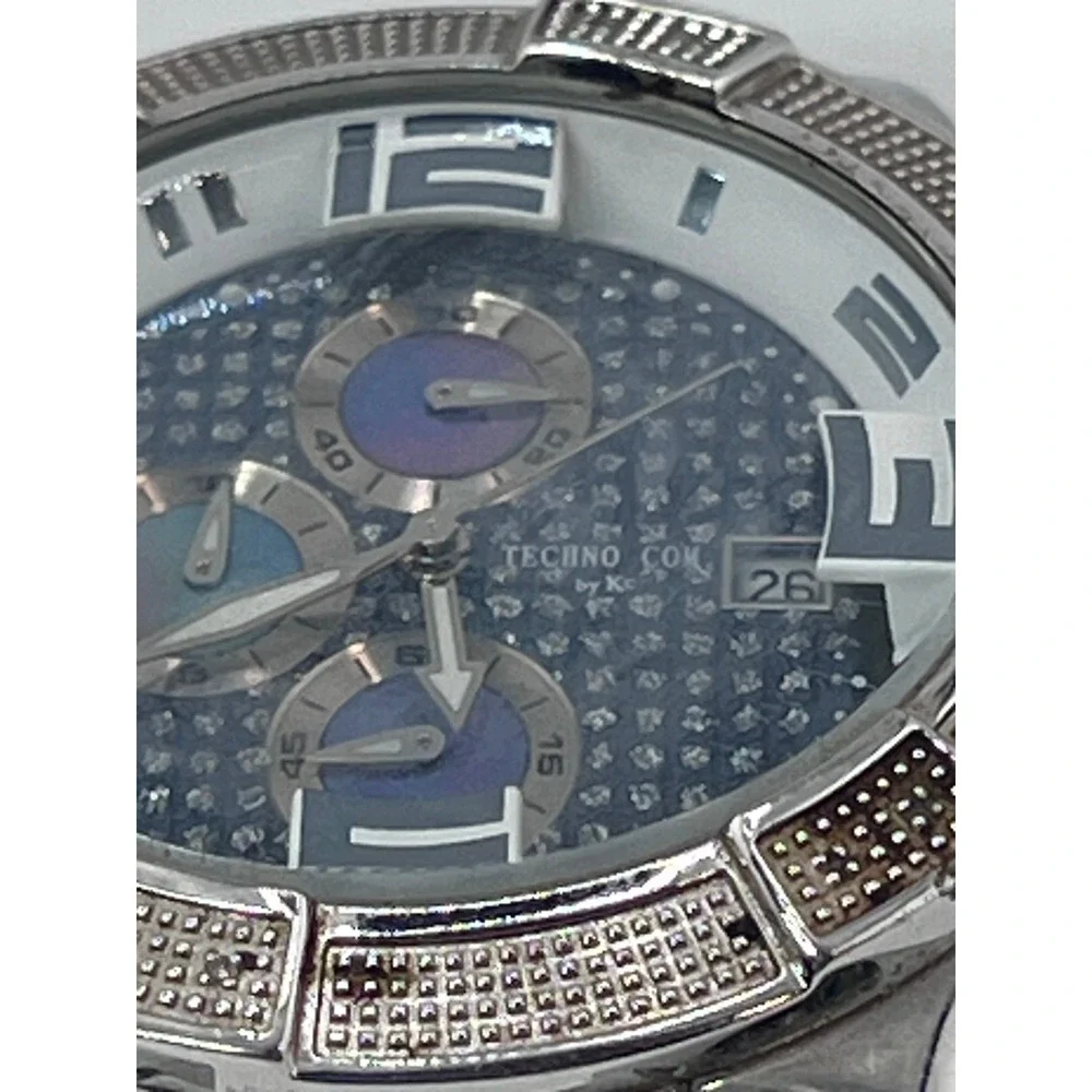 Techno Com KC Mens Chronograph‎ Watch Stainless Steel Rhinestone Accents NO BAND